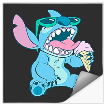 Discover Disney Lilo & Stitch Eating Ice Cream Retro Pocket Logo Stickers