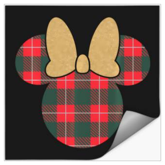 Discover Disney Minnie Mouse Icon Holiday Plaid Gold Bow Stickers
