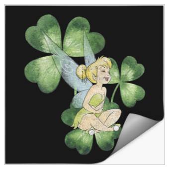 Discover Womens Disney Peter Pan St. Patrick's Day Tinker Bell Clover Retro V-Neck Stickers