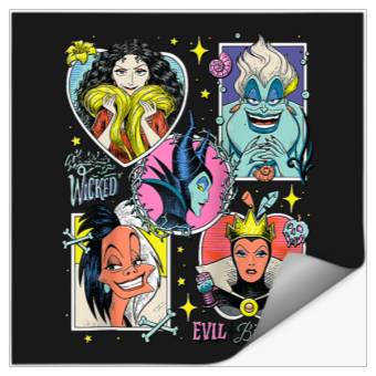 Discover Disney Villains Wonderfully Wicked Colorful Retro Poster Raglan Baseball Tee Stickers