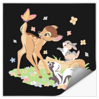Discover Disney Bambi Thumper & Flower Pastel Spring Easter Butterfly V-Neck Stickers