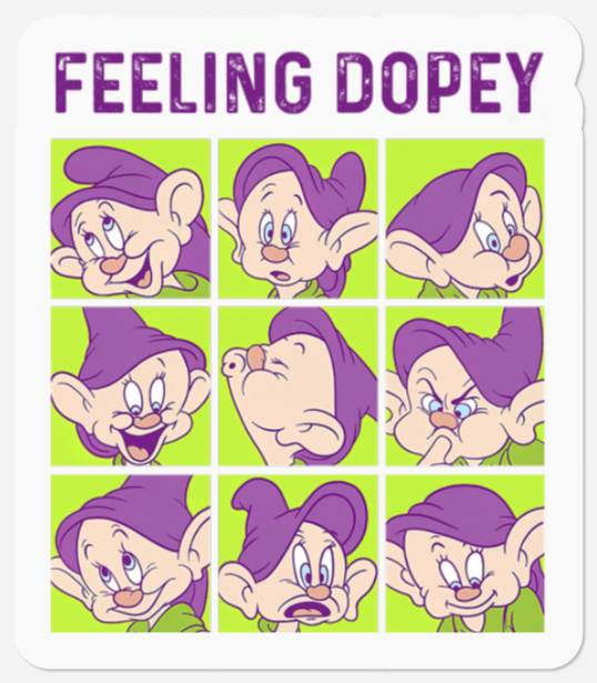 Disney Snow White And The Seven Dwarfs Feeling Dopey Box Up Stickers, Dopey Dwarf, Disney Characters Stickers