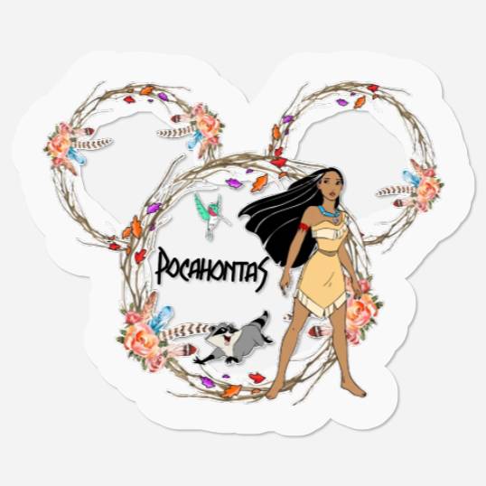 Disney Princess Mickey Head, Pocahontas Stickers, Princess Pocahontas Stickers