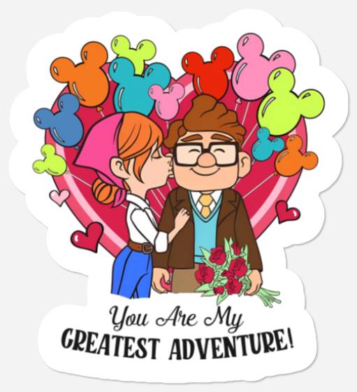 Retro Carl and Ellie Disney Balloon Stickers, You're My Greatest Adventure, Disney Up Valentine's Day Stickers