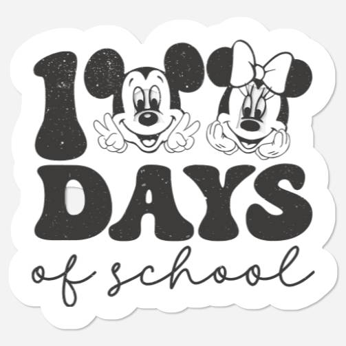 Retro 100 Days Of School Stickers, Disney 100 Days Of School Stickers