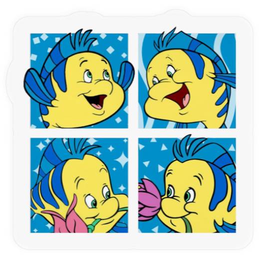 Cute Flounder Portrait Stickers, Disney The Little Mermaid Stickers