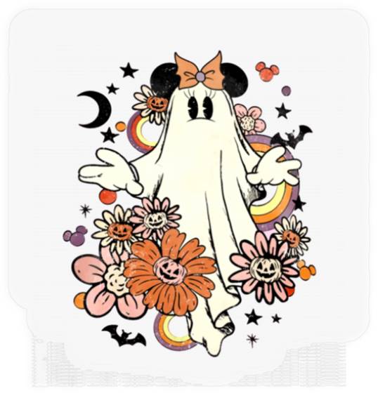 Retro Floral Disney Mickey Ghost, Disney Halloween Party Stickers