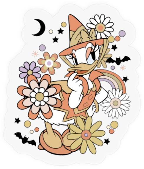 Daisy Duck Floral Halloween Stickers, Vintage Disney Halloween Stickers