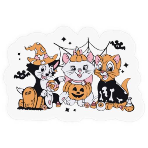 Disney Cat Halloween  Stickers, Aristocats Halloween Stickers, Marie Toulouse Berlioz, Spooky Season Stickers, Halloween Party Stickers