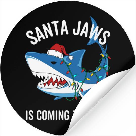 Santa Jaws Is Coming To Town Funny Christmas Shark Stickers