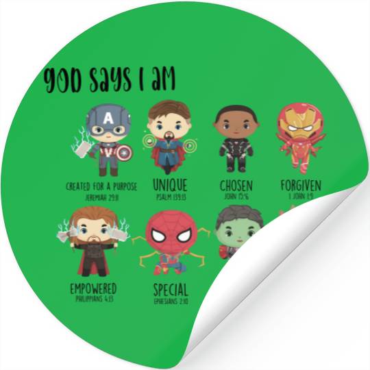 Marvel God says I am Stickers, Marvel Stickers, Disney Marvel Stickers, Avengers Stickers
