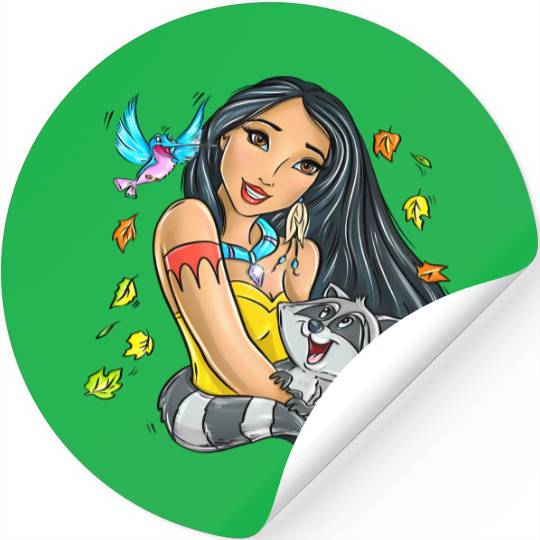 Disney Cute Pocahontas With Meeko And Flit Retro Stickers
