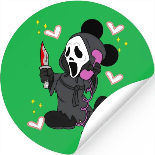 Disney Mickey Scream No You Hang Up Stickers, Mickey Ghost Scream Ghostface Phone Call Stickers