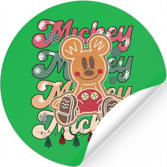 Disney Matching Christmas Stickers, Vintage Mickey Gingerbread Stickers, Mickey Christmas