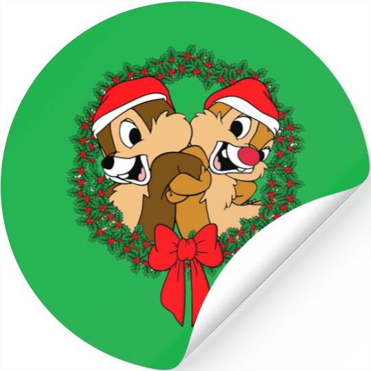 Disney Chip and Dale Christmas Wreath Stickers, Disney Chip
