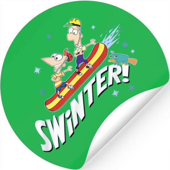 disneys Phineas And Ferb Swinter Snowboarding Shot Stickers