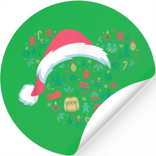 Disney Mickey Mouse Head Icon Christmas Holiday Santa Hat Stickers