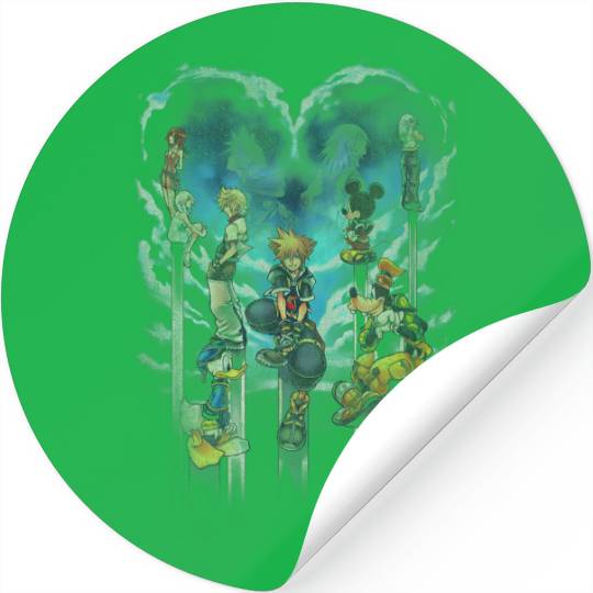 Disneyss Kingdom Hearts Main Characters Heart Shape Distressed Stickers