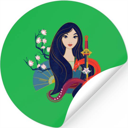 Disney Princess Mulan and Mushu Modern Art Deco Style Stickers