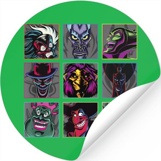 Disney Villains Colorful Neon Big Face Group Shot Panels Stickers
