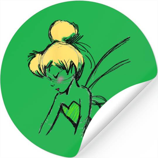 Womens Disney Peter Pan Tinker Bell Sketch Profile V-Neck Stickers