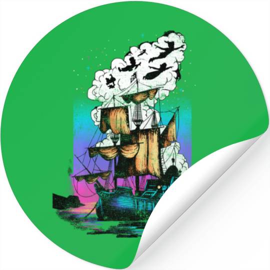 Disney Peter Pan Pirate Ship Flight Neon Graphic Stickers