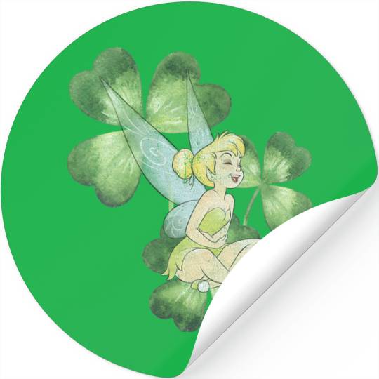 Womens Disney Peter Pan St. Patrick's Day Tinker Bell Clover Retro V-Neck Stickers