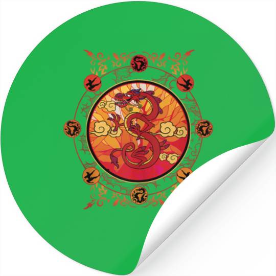 Disney Mulan Mushu Traditional Art Circle Portra Stickers