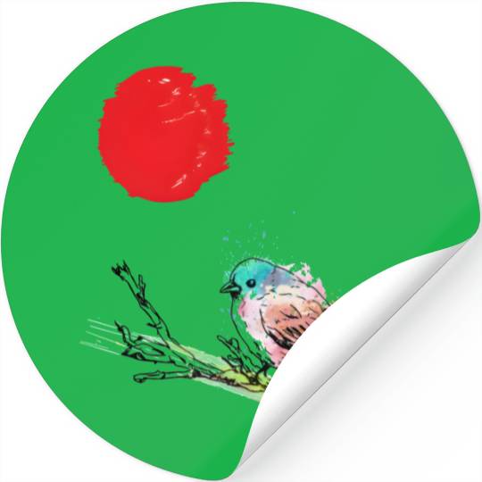 Murakami Birds Red Moon Japenese Stickers