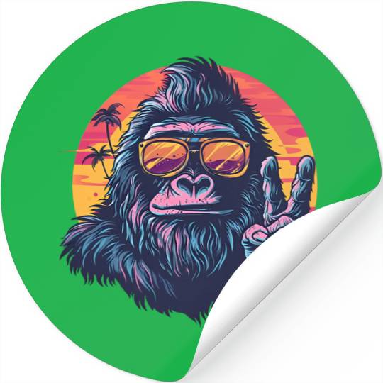 Gorilla on Vacation with a Sunset Peace Sign Stickers