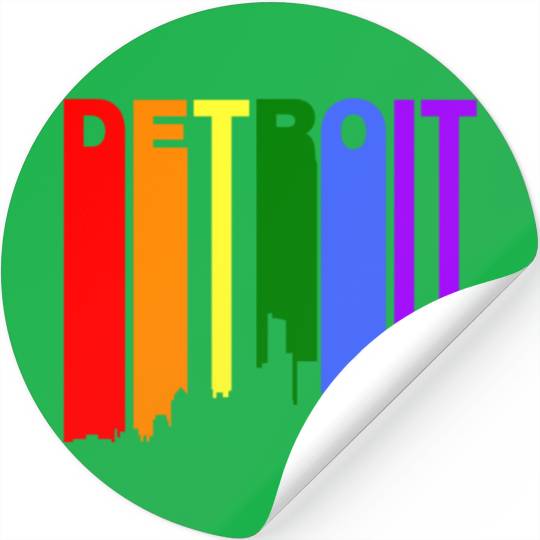 Detroit Michigan Gay Pride Rainbow Skyline Stickers