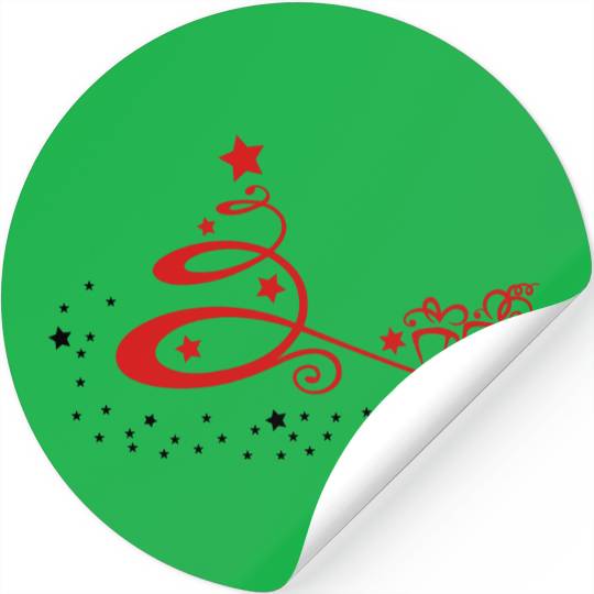 Abstract christmas tree with stars and gifts. Stickers