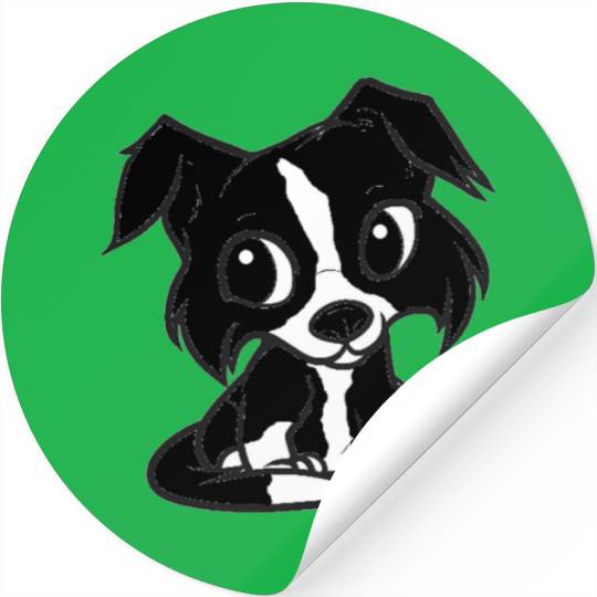 border collie bw cartoon Stickers