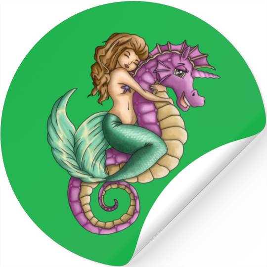 Little mermaid and cute seahorse lovely friendship Stickers