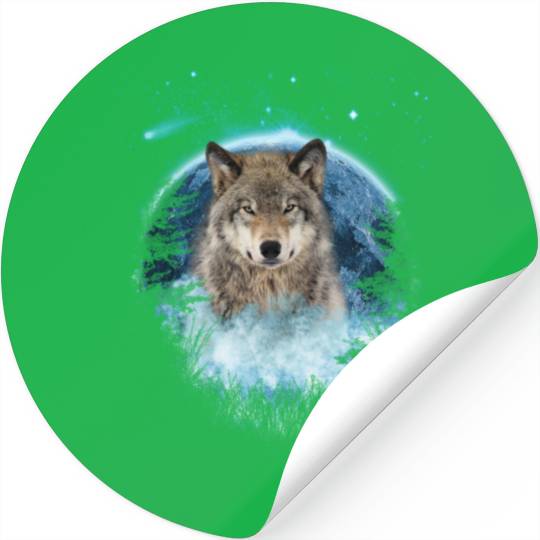Grey Wolf Bl Moon Full Scape Stickers