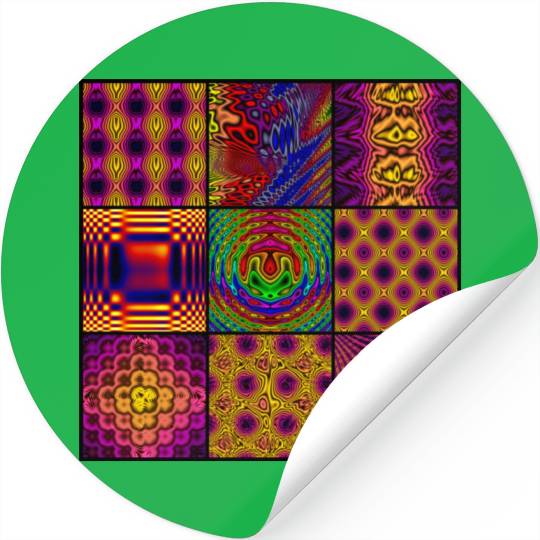 9 Panel Square Fractal Collage of Computer Art Stickers