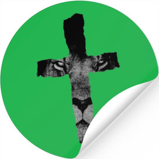 Cross with Lion Christian Religious Print Stickers