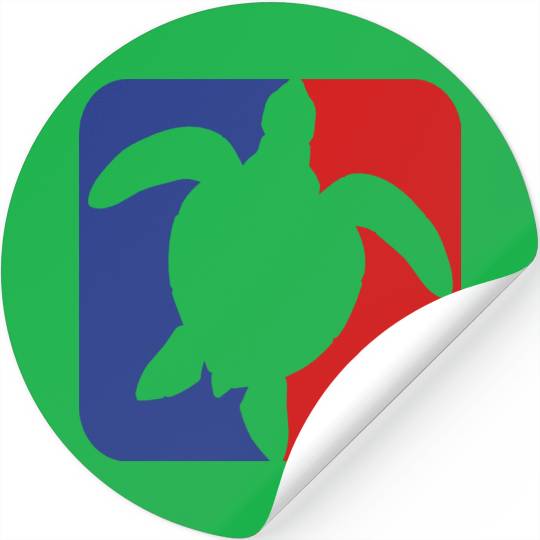 red blue square button sea turtle silhouette outli Stickers