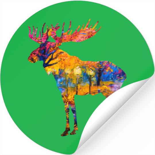 Colorful Canadian Moose Stickers Abstract Paint Wild