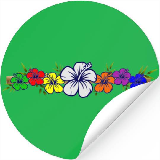 Colorful Hibiscus Flowers and Bamboo Shoot Stickers