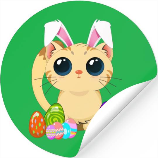 Easter Bunny Cute Cat with Big Eyes Stickers