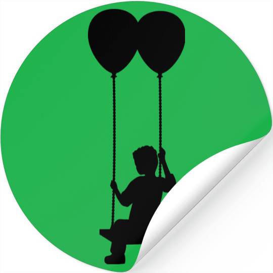 swing boy fly air balloon hovering sky silhouette Stickers