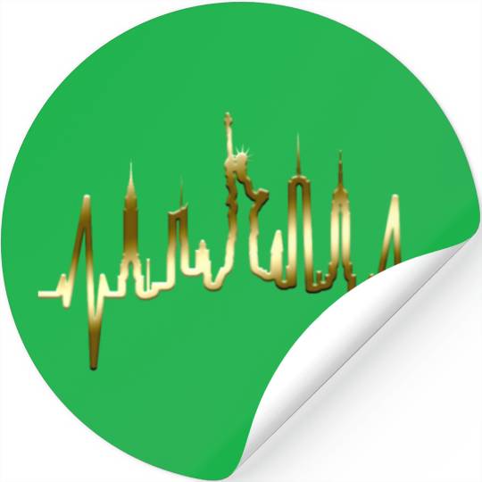 New York City Heartbeat Manhattan Skyline USA Gold Stickers