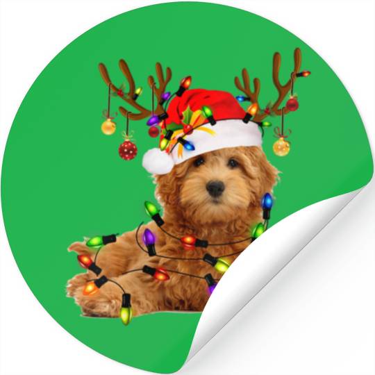 Womens Goldendoodle Christmas Stickers Reindeer