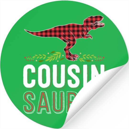 Cousin Saurus T Rex Red Plaid Matching Family Stickers