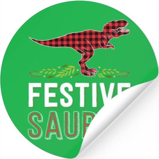 Festive Saurus T Rex Red Plaid Matching Family Stickers