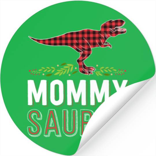 Mommy Saurus T Rex Mom Red Plaid Matching Family Stickers