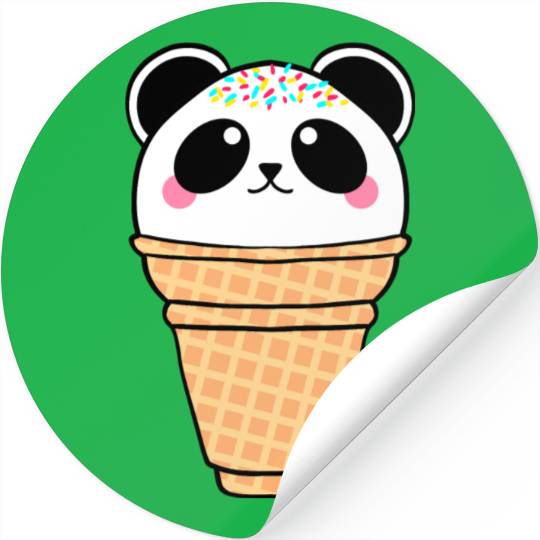 Cute funny sweet Ice cream panda Kawaii cartoon. Stickers