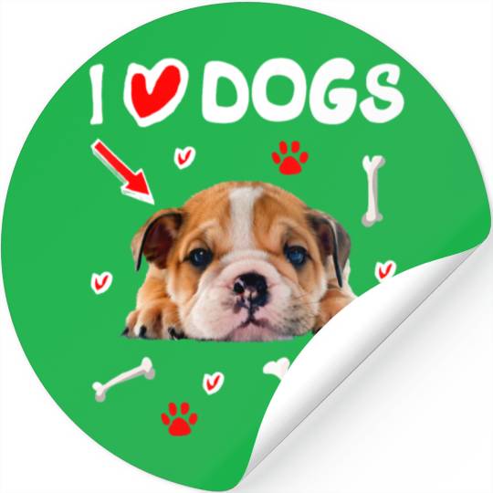 I Love Dogs Stickers English Bulldog Puppy Lover Owner
