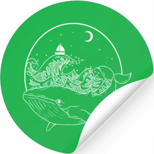 Whale Dolphin in the Ocean at Night and moonlight Stickers